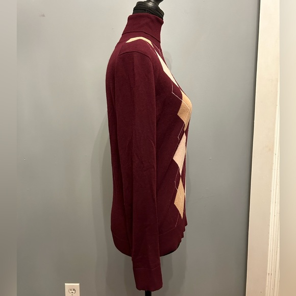 Massimo Dutti Wool & Silk Argyle Turtleneck Sweater in Burgundy, S - Picture 3 of 5